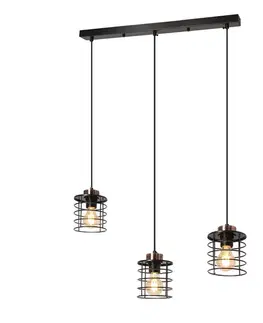 Stropní závěsná lampa černá páska 3xE27 Glob