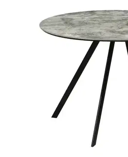 Estila Industriální kulatý kovový jídelní stůl Mefar s mramorovým šedým designem s černými nožičkami 100 cm