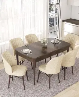 Extendable Dining Table & Chairs Set (7 Pieces) Nef - Baroque, Cream