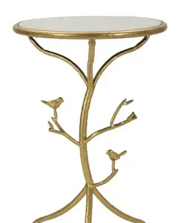 Estila Designový glamour mramorový kulatý kovový zlatý příruční stolek Natura Elegante s atypickou nohou 60 cm