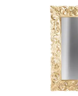 Estila Glamour obdélníkové zlaté nástěnné zrcadlo Venice s vyřezávaným ozdobným rámem s barokním motivem 180 cm