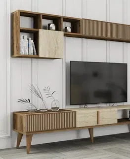 TV stěna / Sestava pod TV Milan - Walnut, Travertine