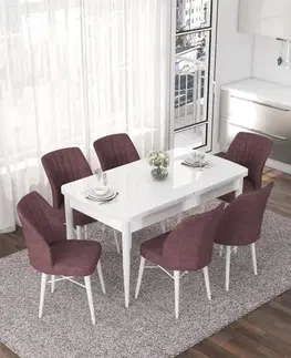 Extendable Dining Table & Chairs Set (7 Pieces) Nef - White, Dusty Rose
