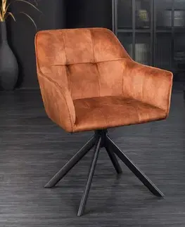Estila Industriální moderní otočná židle Devon s hnědým sametovým čalouněním as černýma nohama z kovu 83cm