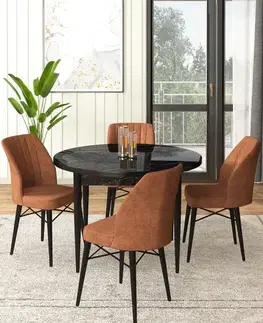 Dining Table & Chairs Set (5 Pieces) Rox - Black Marble, Tile Red
