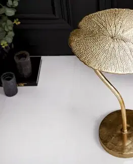 Estila Art-deco stylový příruční stolek Zapalota z kovu ve tvaru listu ve zlaté barvě 40cm
