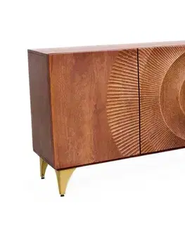 Estila Designový art deco čtyřdveřový příborník Cumbria z masivního mangového dřeva v hnědé barvě se zlatými detaily 180 cm