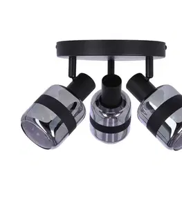 Stropní lampa Yuki, matně černá, 3x15W, E14, kouřové stínidlo