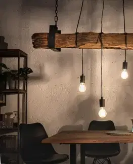 Estila Industriální závěsná lampa Barracuda z masivního dřeva a kovu 152cm