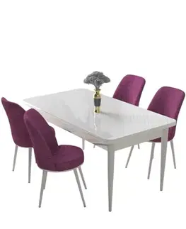 Dining Table & Chairs Set (5 Pieces) Nil - White, Purple
