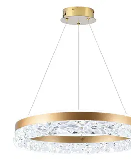 Okouzlující závěsná lampa FROZI – zlaté stínidlo s krystaly – elegantní a moderní LED osvětlení obývacího pokoje