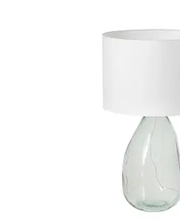 Estila Designová moderní stolní lampa Glassy s průhlednou nohou ze skla s bílým textilním stínítkem 60 cm