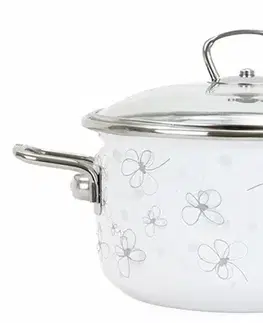 BELIS - Hrnec smalt a skleněná poklice 18cm 2,2l bílý PREMIUM