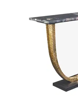 Estila Art deco obdélníkový konzolový stolek Lorentia s černou mramorovou deskou a ručně tvarovanou zlatou kovovou konstrukcí 79 cm