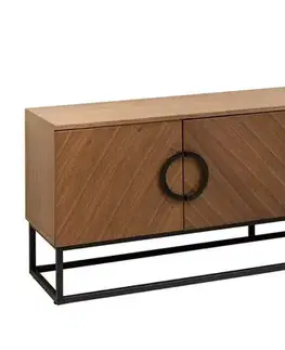 Estila Designový art deco čtyřdveřový TV stolek Arkline ve světlém hnědém orechovém provedení s černými kovovými detaily 180 cm