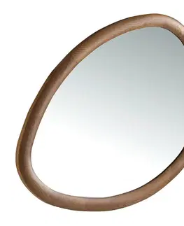 Estila Luxusní moderní asymetrické zrcadlo Forma Moderna s ořechovým hnědým dřevěným rámem organického tvaru 95 cm