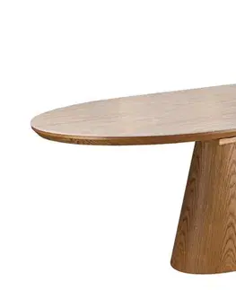 Estila Moderní oválný keramický rozkládací jídelní stůl Marmol Lignia s travertinovým designem a dubovou hnědou nohou 160-200 cm