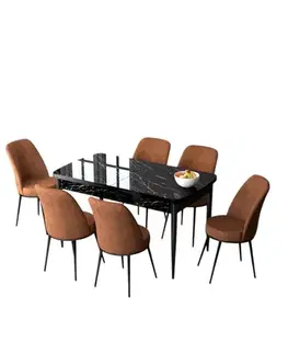 Extendable Dining Table & Chairs Set (7 Pieces) Zen - Black Marble, Tile Red