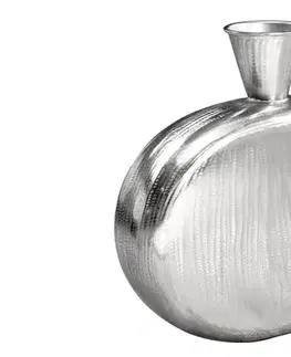 Estila Art deco oválná kovová strukturovaná stříbrná váza Aleny s kuželovým vrchem 48 cm