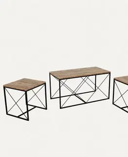 Sada konferenčních stolků Defne Black and Atlantic Pine, 3 ks