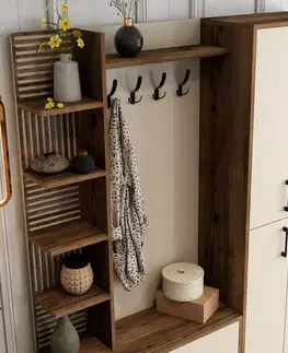 Vešák s botníkem, policemi a skříňí Viyana Walnut and Cream