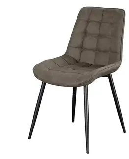 Estila Designová industriální jídelní židle Moritz s prošívaným čalouněním v šedém odstínu taupu a černými kovovými nohami 51 cm
