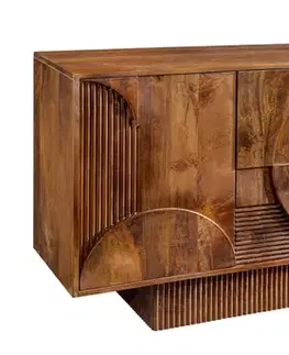 Estila Masivní art deco čtyřdveřový příborník Sonia z mangového dřeva v naturální hnědé barvě s geometrickým reliéfem 170 cm