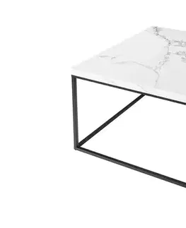 Estila Stylový čtvercový mramorový konferenční stolek Architect v industriálním stylu s černou kovovou konstrukcí 60 cm