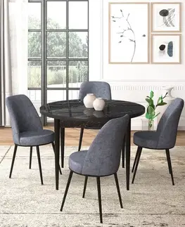 Dining Table & Chairs Set (5 Pieces) Tor - Black Marble, Fume