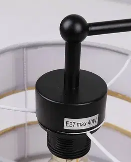 Stropní lampa černá 3xE27 stínidlo bílá + zlatá Andy