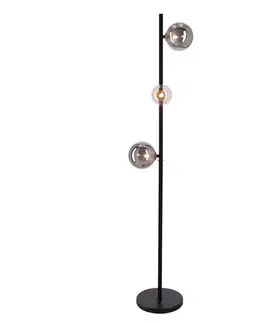 Stojací lampa Kama 3x28W G9 černá a zlatá, grafitové a jantarové stínidlo, elegantní stojací lampa, moderní design do obývacího pokoje