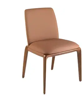 Estila Luxusní moderní jídelní židle Vita Naturale s koženým potahem v koňakové hnědé barvě a dřevěnými nožičkami 83 cm