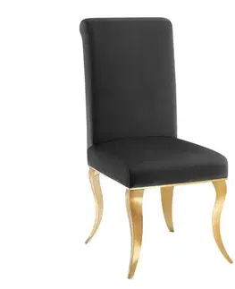 Estila Designová glamour jídelní židle Gold Barock s kabriolovými nožičkami ve zlaté barvě a černým sametovým potahem 105 cm