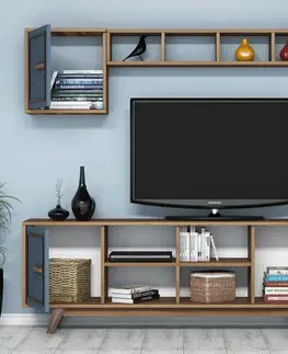 TV stěna / Sestava pod TV Ayla - Walnut, Blue