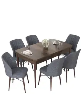 Extendable Dining Table & Chairs Set (7 Pieces) Nef - Baroque, Fume