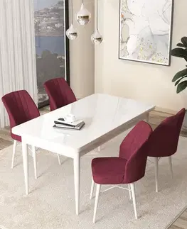 Dining Table & Chairs Set (5 Pieces) Arp - White, Burgundy