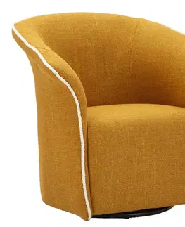 Estila Moderní klubové otočné textilní oranžové křeslo Merlon s bílým prošívaným lemem 83 cm