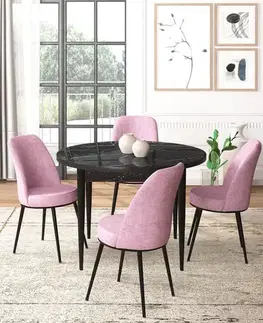 Dining Table & Chairs Set (5 Pieces) Tor - Black Marble, Pink