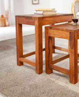 Estila Venkovská designová sada tří příručních stolků Sheesham z masivního palisandrového dřeva 45cm