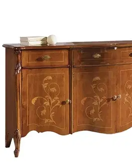 Estila Rustikální luxusní příborník Pasiones z masivního dřeva se čtyřmi šuplíky a dvířky s ornamentální intarzií 197cm