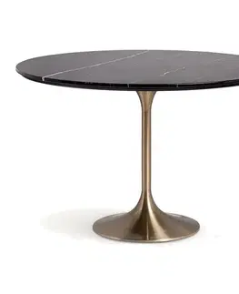 Estila Luxusní art deco kulatý jídelní stůl Rebecca s černou kamennou vrchní deskou a nohou ve zlaté barvě 120 cm