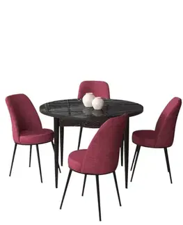 Dining Table & Chairs Set (5 Pieces) Tor - Black Marble, Burgundy