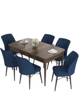 Extendable Dining Table & Chairs Set (7 Pieces) Eva - Baroque, Navy Blue