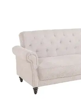 Estila Designová chesterfield rozkládací sedačka Maison Belle Affaire pro tři osoby s béžovým buklé potahem 220 cm