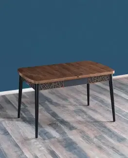 Extendable Dining Table Amalfi Motif - Walnut, Black