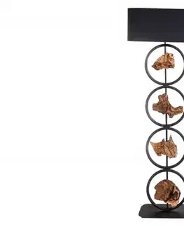 Estila Koloniální vysoká stojací lampa Elements s oválným stínidlem a dřevěnými prvky 147cm