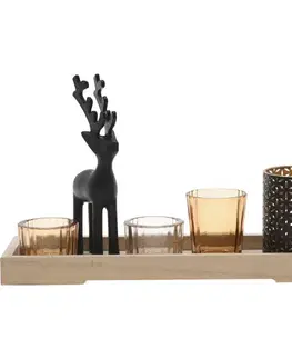 Dekorační sada svícnů na podstavci Reindeer 6 ks, 31,5 x 9,5 x 2,5 cm