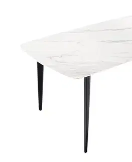 Estila Stylový obdélníkový mramorový jídelní stůl Tazer s bílou keramickou deskou a šedými žilkami a černými nožičkami 180 cm