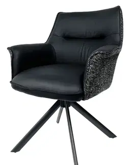 Estila Moderní otočná jídelní židle Corvin z černé kůže s textilním potahem s opěrkami na ruce s kovovými nožičkami 82 cm