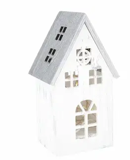 Vánoční dřevěná LED dekorace Light house vintage bílá, 11,7 x 21,2 x 9,7 cm
